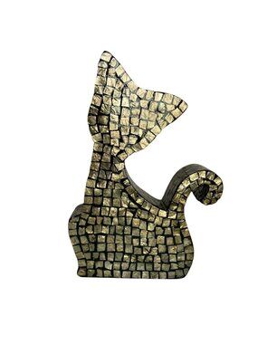 Mother Of Pearl Mosaic Cat Silhouette Large Figurine Decor 14"